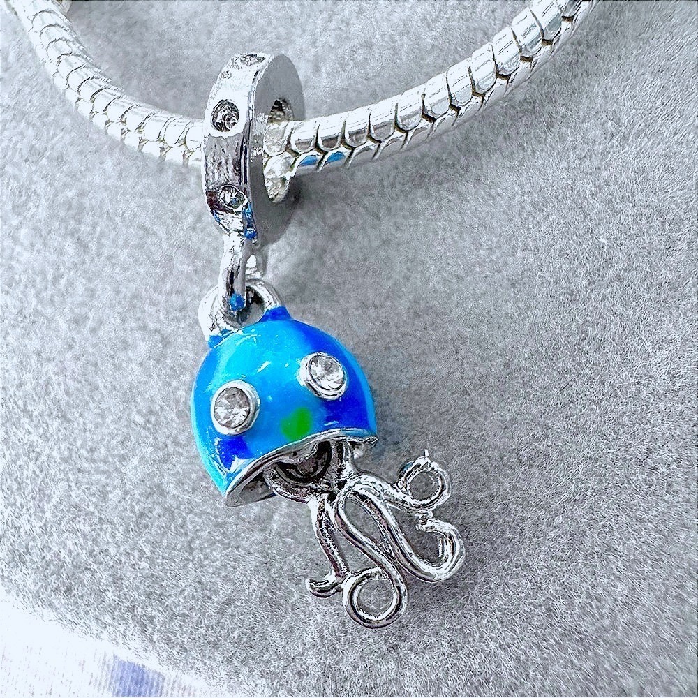 Aqua Blue Dangle Octopus European Charm fits PANDORA